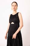 Buy_SHIMONA_Black Cotton Satin Solid Round Cut-out Dress _Online_at_Aza_Fashions