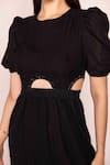 Buy_SHIMONA_Black Satin Crepe Solid Round Cut-out Dress  _Online_at_Aza_Fashions