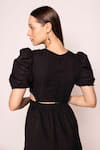 Shop_SHIMONA_Black Satin Crepe Solid Round Cut-out Dress  _at_Aza_Fashions