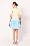 Shop_SHIMONA_Yellow Organic Satin Crepe Dyed Round Iris Short Tiered Dress _at_Aza_Fashions