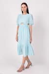 Buy_SHIMONA_Blue Cotton Satin Round Water Ballet Cutout Midi Dress  _at_Aza_Fashions