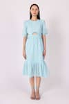 Buy_SHIMONA_Blue Cotton Satin Round Water Ballet Cutout Midi Dress  _Online_at_Aza_Fashions