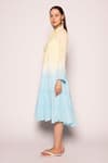 SHIMONA_Yellow Organic Cotton Shirt Collar Iris Water Shaded Tiered Midi Dress  _Online_at_Aza_Fashions