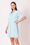 Shop_SHIMONA_Blue Cotton Satin Collared V Iris Straight Short Dress  _Online_at_Aza_Fashions