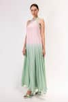 Buy_SHIMONA_Pink 100% Silk Crepe Halter Neck Embroidered Gown  _Online_at_Aza_Fashions