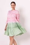 Buy_SHIMONA_Pink Cotton Satin Round Collar Tiered Short Dress  _Online_at_Aza_Fashions