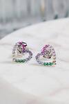 Shop_Curio Cottage_Silver Plated Crystals, Cut Work Rainbow Heart Studded Earrings _at_Aza_Fashions