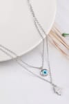 Shop_Curio Cottage_Silver Plated Mingling Of Hamsa And Evil Eye Necklace _at_Aza_Fashions