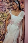Shilpi Gupta_White Drape: Stripe Georgette Applique Embroidered Mars Saree Gown For Women_Online_at_Aza_Fashions