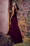 Shop_Shilpi Gupta_Maroon Mayall Embroidered Trumpet-shaped Saree Gown _at_Aza_Fashions