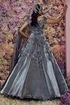 Shop_Shilpi Gupta_Grey Metallic Organza Applique Embroidered Mercury Flared Saree Gown _at_Aza_Fashions
