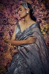Shop_Shilpi Gupta_Grey Metallic Organza Applique Embroidered Mercury Flared Saree Gown _Online_at_Aza_Fashions