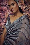 Shilpi Gupta_Grey Metallic Organza Applique Embroidered Mercury Flared Saree Gown _at_Aza_Fashions