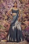 Buy_Shilpi Gupta_Grey Shadow Embroidered Pre-draped Skirt Saree With Blouse_at_Aza_Fashions