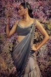Buy_Shilpi Gupta_Grey Shadow Embroidered Pre-draped Skirt Saree With Blouse_Online_at_Aza_Fashions