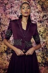 Buy_Shilpi Gupta_Purple Skirt Tulle Embroidered Crystals Blouse V Neck Mystery Jacket Set _Online_at_Aza_Fashions