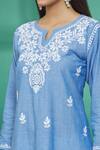 Shop_The Chikankarists_Blue Denim Cotton Floral Chikankari Kurta_Online_at_Aza_Fashions