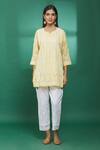 The Chikankarists_Yellow Cotton Chikankari Kurta_Online_at_Aza_Fashions