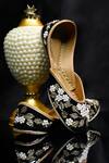 Buy_Yassio_Black Embroidered Rhea Velvet Floral Juttis_at_Aza_Fashions