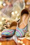 Buy_Yassio_Blue Helen Sequin And Bead Embroidered Juttis _at_Aza_Fashions