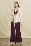 Shop_Samyukta Singhania_Pink Silk Sequins, Pearls Collared, Hand Embroidered Blazer Jacket Pant Set _Online_at_Aza_Fashions