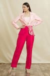 Buy_Samyukta Singhania_Pink Blazer Raw Silk Color Block Sequin Blazer Lapel Collar Pant Set _at_Aza_Fashions