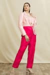 Buy_Samyukta Singhania_Pink Blazer Raw Silk Color Block Sequin Blazer Lapel Collar Pant Set _Online_at_Aza_Fashions