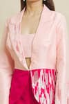 Shop_Samyukta Singhania_Pink Blazer Raw Silk Color Block Sequin Blazer Lapel Collar Pant Set _Online_at_Aza_Fashions