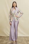 Buy_Samyukta Singhania_Purple Silk Floral Blazer Lapel Collar Art Embellished Pant Set _at_Aza_Fashions