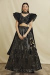 Buy_Samyukta Singhania_Black Blouse Chinon Embellished Sequin V Neck Waves Work Lehenga Set_at_Aza_Fashions