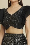Buy_Samyukta Singhania_Black Blouse Chinon Embellished Sequin V Neck Waves Work Lehenga Set_Online_at_Aza_Fashions