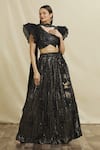 Shop_Samyukta Singhania_Black Blouse Chinon Embellished Sequin V Neck Waves Work Lehenga Set_Online_at_Aza_Fashions