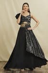 Buy_Samyukta Singhania_Black Blouse Georgette Embellished Sequin Sweetheart Neck Lehenga Set_at_Aza_Fashions