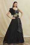 Samyukta Singhania_Black Blouse Georgette Embellished Sequin Sweetheart Neck Lehenga Set_Online_at_Aza_Fashions
