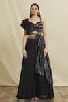 Samyukta Singhania_Black Blouse Georgette Embellished Sequin Sweetheart Neck Lehenga Set_at_Aza_Fashions