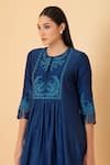 Divi by sonal khandelwal_Blue Chanderi Embroidered Thread Round Floral Tunic _Online_at_Aza_Fashions