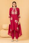 Buy_Divi by sonal khandelwal_Fuchsia Chanderi Embroidered Thread Round Neck Asymmetric Tunic And Pant Set _at_Aza_Fashions