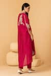 Buy_Divi by sonal khandelwal_Fuchsia Chanderi Embroidered Thread Round Neck Asymmetric Tunic And Pant Set _Online_at_Aza_Fashions