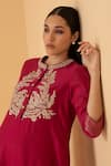 Shop_Divi by sonal khandelwal_Fuchsia Chanderi Embroidered Thread Round Neck Asymmetric Tunic And Pant Set _Online_at_Aza_Fashions