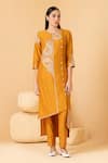 Buy_Divi by sonal khandelwal_Yellow Pure Chanderi Embroidery Zari Round Tunic And Pant Set _at_Aza_Fashions