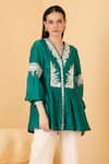 Divi by sonal khandelwal_Green Pure Chanderi Embroidery Thread V Neck Top And Palazzo Set _Online_at_Aza_Fashions