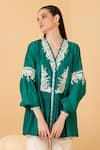 Buy_Divi by sonal khandelwal_Green Pure Chanderi Embroidery Thread V Neck Top And Palazzo Set _Online_at_Aza_Fashions