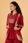 Divi by sonal khandelwal_Red Chanderi Embroidery Zari Jacket Open Pant Set _Online_at_Aza_Fashions