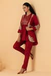 Shop_Divi by sonal khandelwal_Red Chanderi Embroidery Zari Jacket Open Pant Set _Online_at_Aza_Fashions