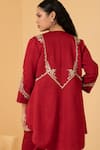 Divi by sonal khandelwal_Red Chanderi Embroidery Zari Jacket Open Pant Set _at_Aza_Fashions