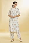 Buy Naintara Bajaj White Cotton Collared Floral Block Kurta With Palazzo at Aza Fashions Buy_Naintara Bajaj_White Cotton Collared Floral Block Kurta With Palazzo _at_Aza_Fashions