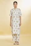 Shop Naintara Bajaj White Cotton Collared Floral Block Kurta With Palazzo at Aza Fashions Shop_Naintara Bajaj_White Cotton Collared Floral Block Kurta With Palazzo _at_Aza_Fashions