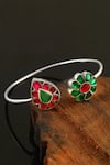 Shop_Noor_Silver Plated Diamonds, Stones Floral And Teardrop Kundan Bangle _at_Aza_Fashions
