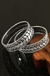 Shop_Noor_Silver Plated Leaf Design Oxidized Bangle - Set Of 2 _at_Aza_Fashions