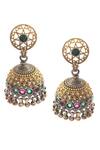Shop_Noor_Silver Plated Ghungroo Bead Geometric Carved Cutwork Jhumki Earrings _at_Aza_Fashions